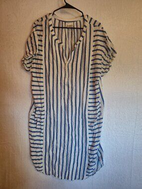 Nottibianche White Marine Blue Shimmer Dress XL Nautical Coastal Resort Beach